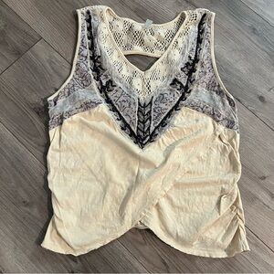 Free People Cream Beaded Cut Out Tank Top